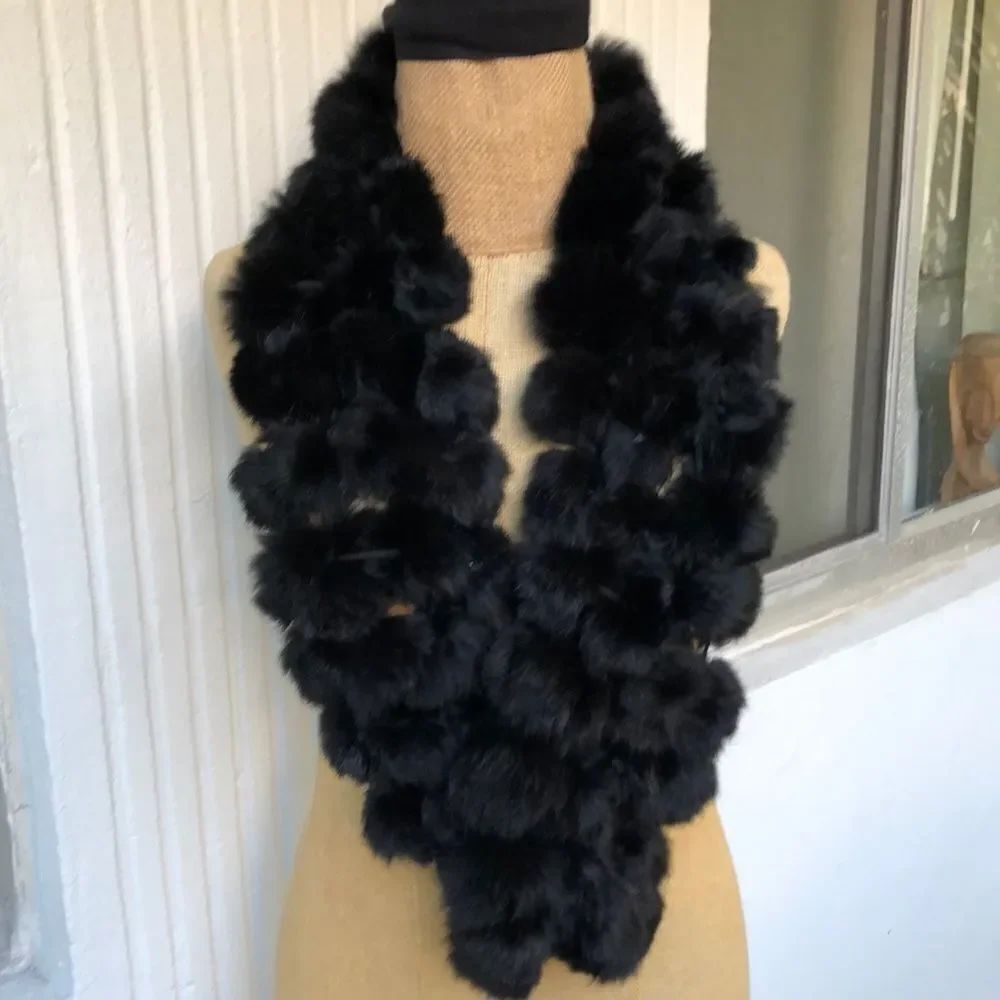 Vintage Rabbit Pom Pom Scarf